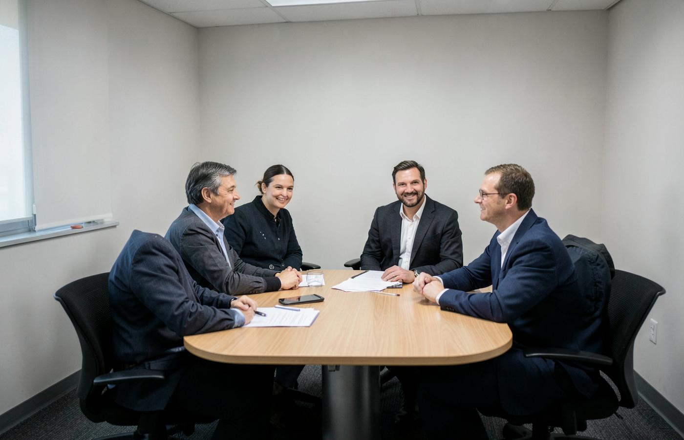 A meeting in a small conference room